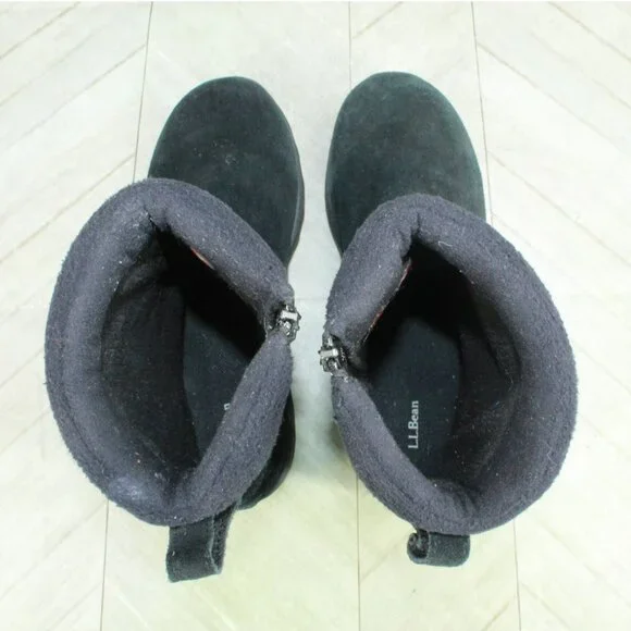 LL Bean Black Suede Pull On Side Zip Insulated Mid Calf Winter Boots Size 7 M - Picture 6 of 9